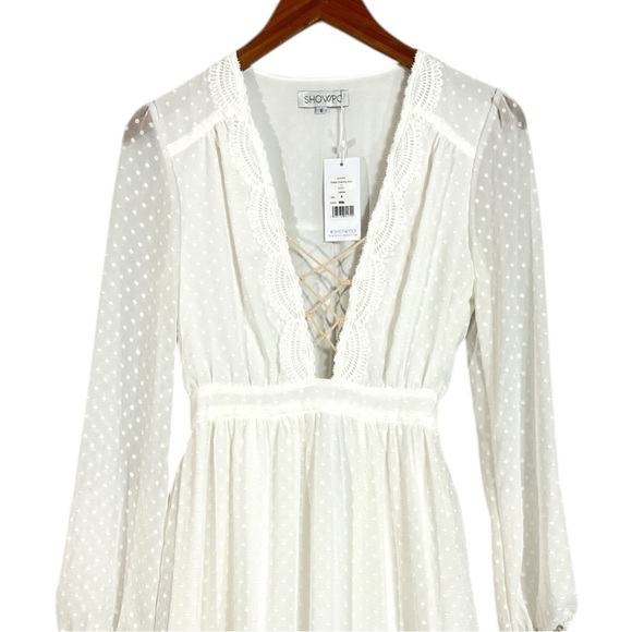 NWT Showpo. Always Dreaming Dress in White Size 6 Midi Length Swiss Dot - Picture 3 of 5